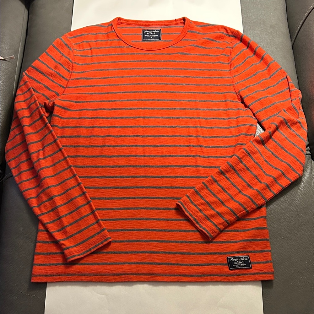Abercrombie & Fitch Orange and blue Striped Men's Shirt size M